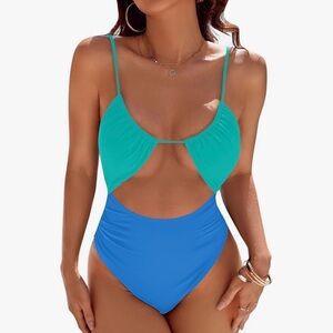 Elegant Teal and Blue Women's One-Piece Swimsuit